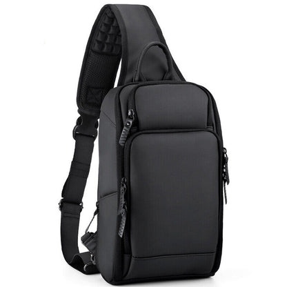 Men's Sling Backpack Oxford cloth Waterproof Crossbody Bag Black Daypack USBport