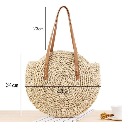 Straw Bags Round Woven Handmade Summer Beach Circle Crossbody Shoulder Bag 1 PC
