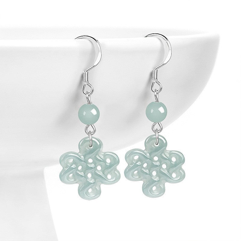 Natural Grade A Jade Jadeite Chinese Style Classical Knot Earrings Fashion Gift