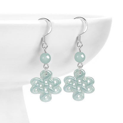 Natural Grade A Jade Jadeite Chinese Style Classical Knot Earrings Fashion Gift