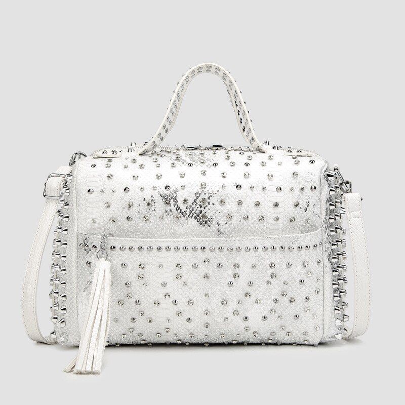 Handbag Black Synthetic Leather Crossbody Rhinestone Shoulder Purse 28*22*11 CM