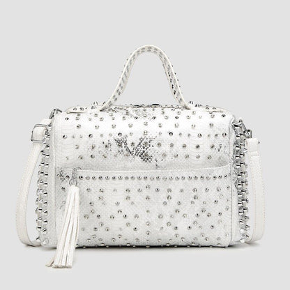 Handbag Black Synthetic Leather Crossbody Rhinestone Shoulder Purse 28*22*11 CM