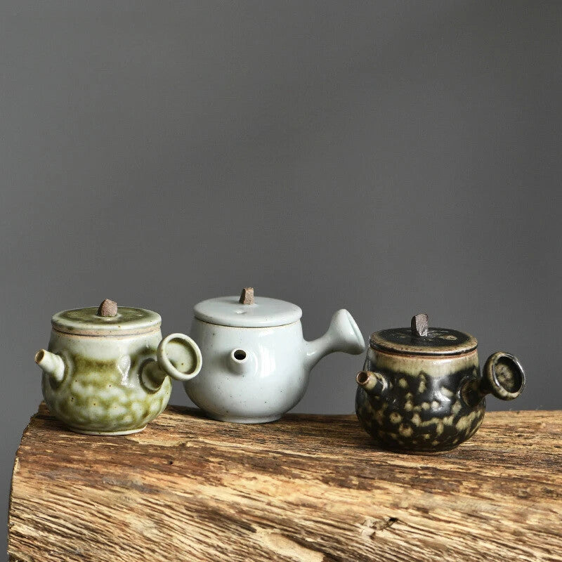 Coarse Pottery Mini Side Handle Pot Chinese Fingertip Teapot Handmade