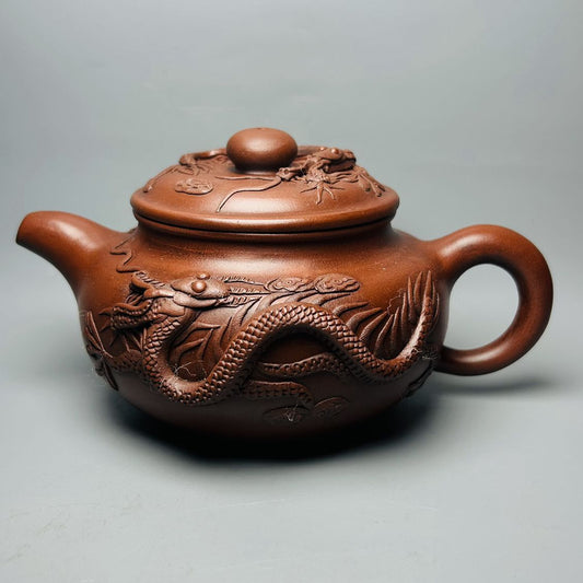 Vintage Chinese Yixing Purple Clay Teapot Zisha Ceramic Carving Dragon Tea Set