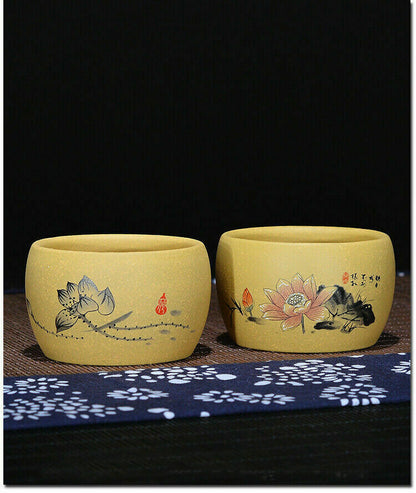1pair 80ml Chinese Yixing Purple Clay Handmade Lotus Gongfu Tea Cup Tea Set