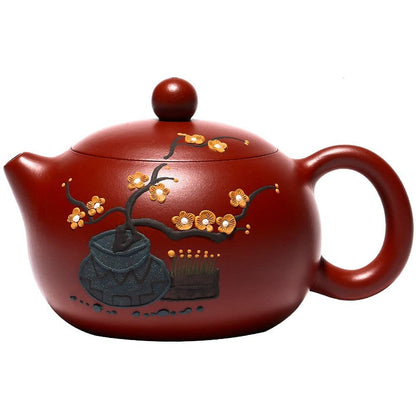 230ml Yixing Handmade Xishi Teapot Plum Blossom Pattern Kettle Kung Fu Tea Set