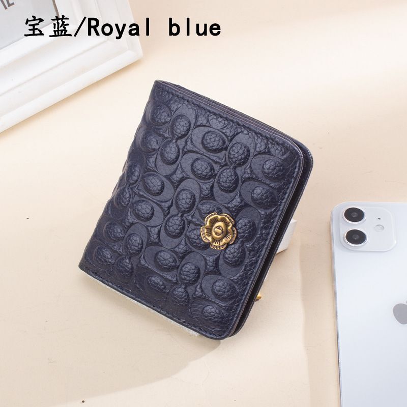Genuine Leather Short Fashion Embossed Coins Purses Hasp Wallets 9*10*2 CM 1 PC