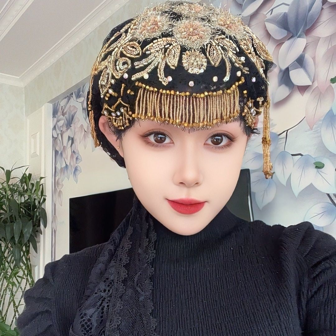 Handmade Beaded Tassel Headscarf Hair Cover Princess Style