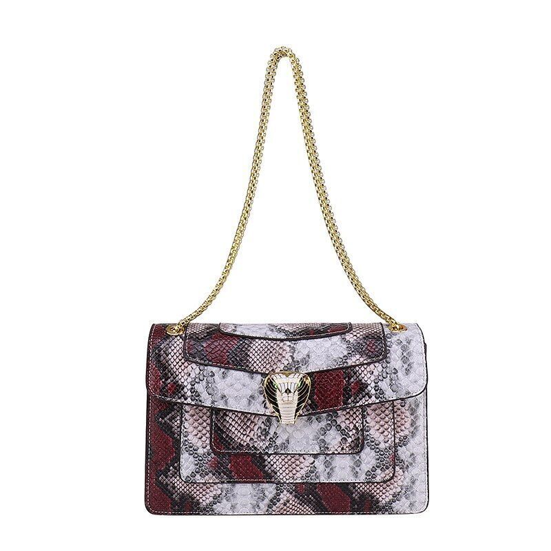 Snake Print Leather Shoulder Bag Handbag Crossbody Bags Square Purse 27*18*7 CM