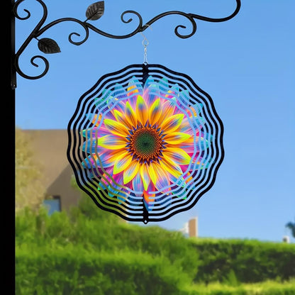 CIFbuy 10 Inch Neon Flower Wind Spinner 3D Metal Garden Yard Outdoor Decor