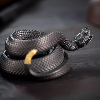 Small Black Brass Snake Statue Pen Holder Brush Rack Base Rattlesnake Home Decor