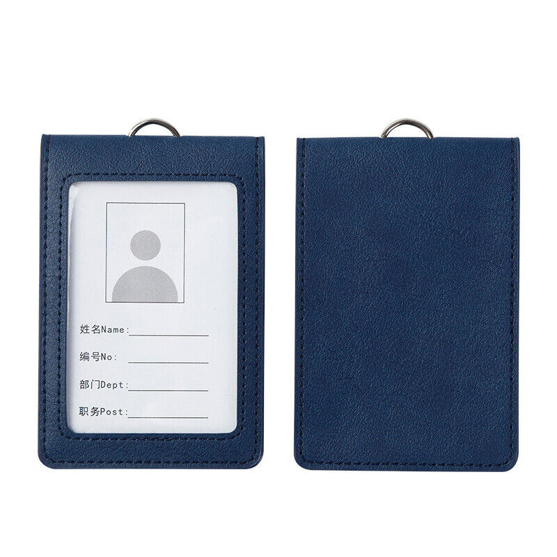PU Leather Business Work Card ID Badge Lanyard Holder Neck Strap Cover Bags Ca