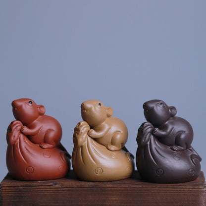 Chinese tea pet yixing zisha purple clay mouse statue small size mascot tea play