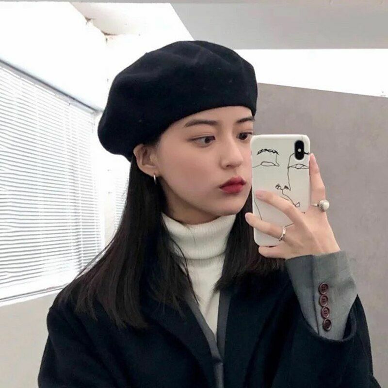 Beret Cap Winter Warm Wool Hat Fashion Elegant French Style Plain Beret Hiking