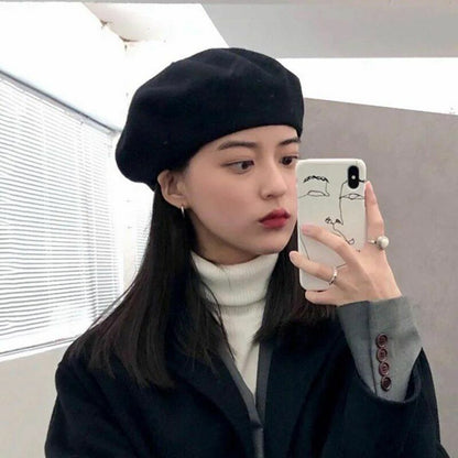 Beret Cap Winter Warm Wool Hat Fashion Elegant French Style Plain Beret Hiking