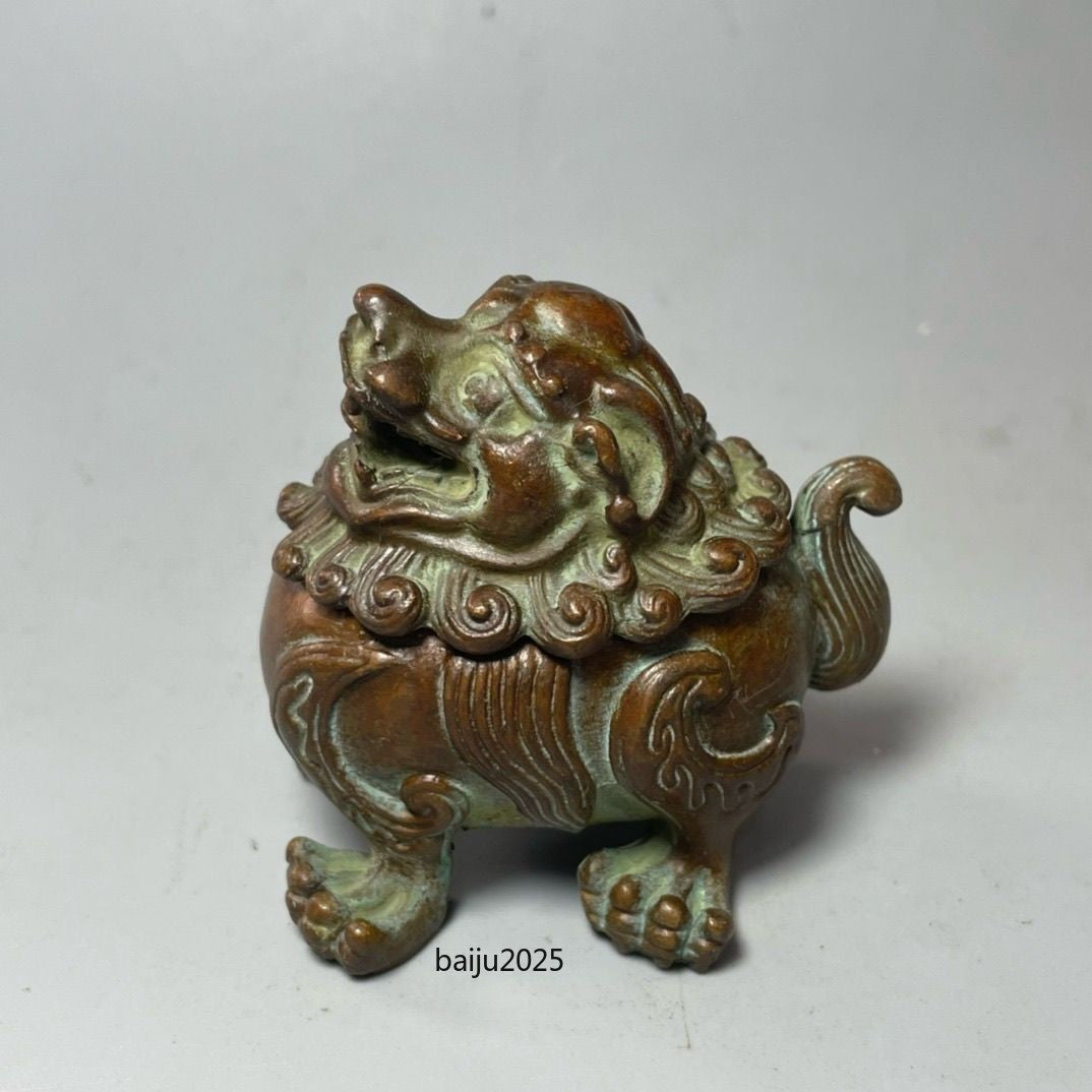 Retro China Copper Alloy Censer Chinese Pi Xiu Statue Home Lion Incense Burner