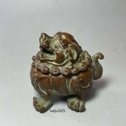 Retro China Copper Alloy Censer Chinese Pi Xiu Statue Home Lion Incense Burner