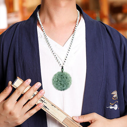 Real Grade A Natural Green Jade Jadeite Dragon Lucky Pendant Beads Necklace