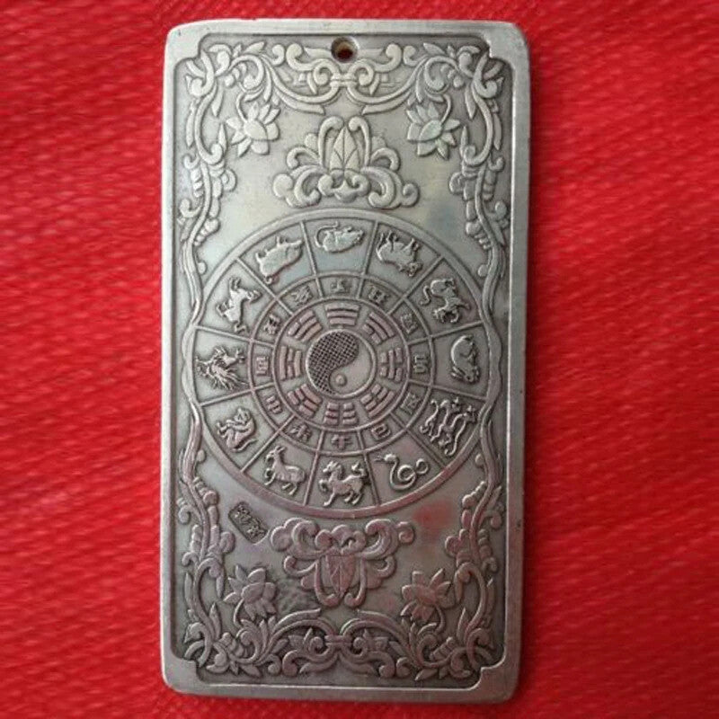 Ancient Chinese "Twelve Zodiac Tigers" Silver Amulet Auspicious Plate