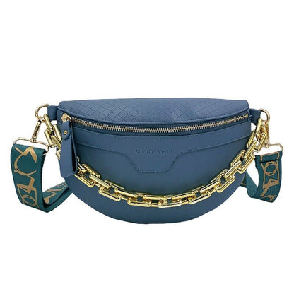 Thick Chain Fanny Pack Plaid Leather Waist Bag Shoulder Crossbody Handbags Belt