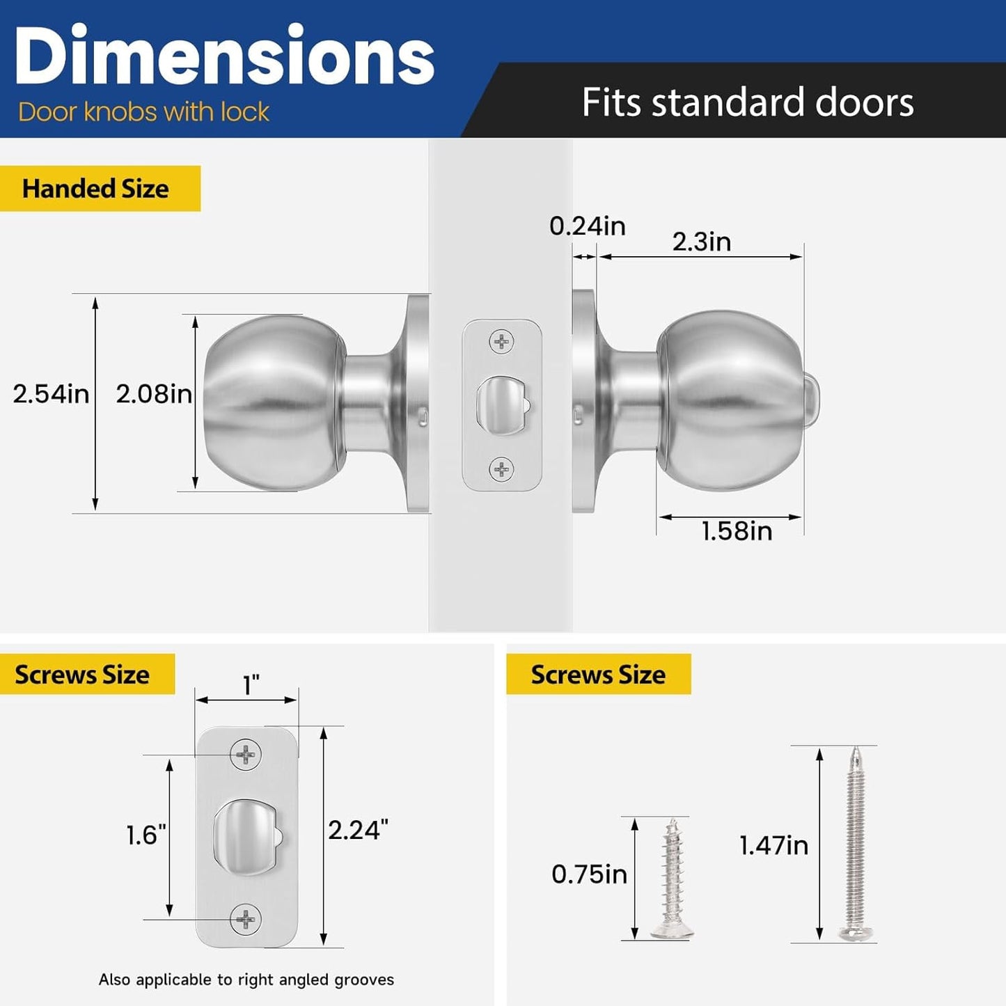 Keyed Entry Door Knob with Lock and Key, Exterior and Interior Door Knob for Bed