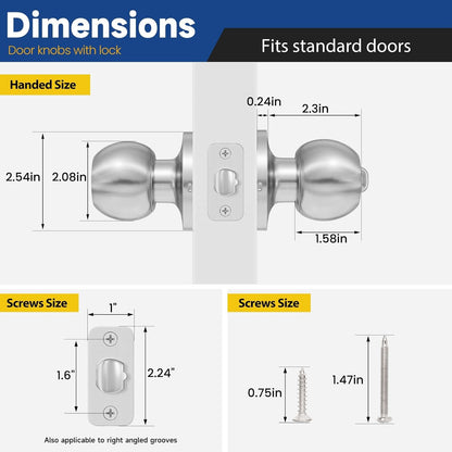 Keyed Entry Door Knob with Lock and Key, Exterior and Interior Door Knob for Bed