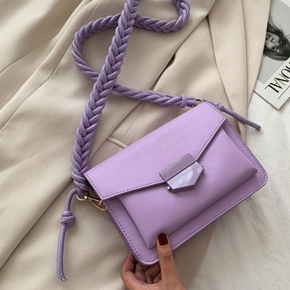 Small Shoulder Bags Weave Strap Crossbody Flap Purse Handbag Synthetic Leather