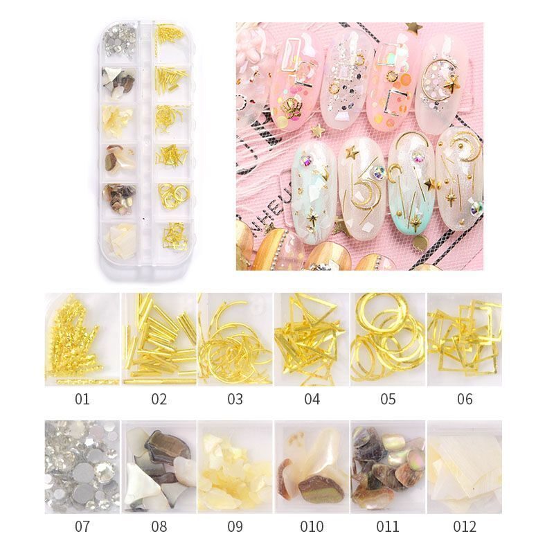 Nail Art Decor 12Design Box 3D Irregular Abalone Seashell Fragment Flakes Charms