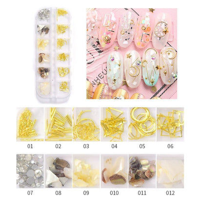 Nail Art Decor 12Design Box 3D Irregular Abalone Seashell Fragment Flakes Charms