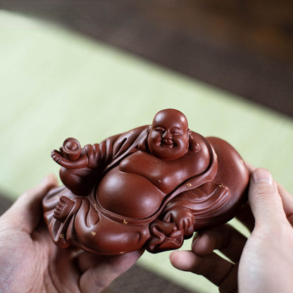 5.3" Buddha Monk Figurine Ornament Yixing Purple Clay Tea Pet Handmade Sculpture