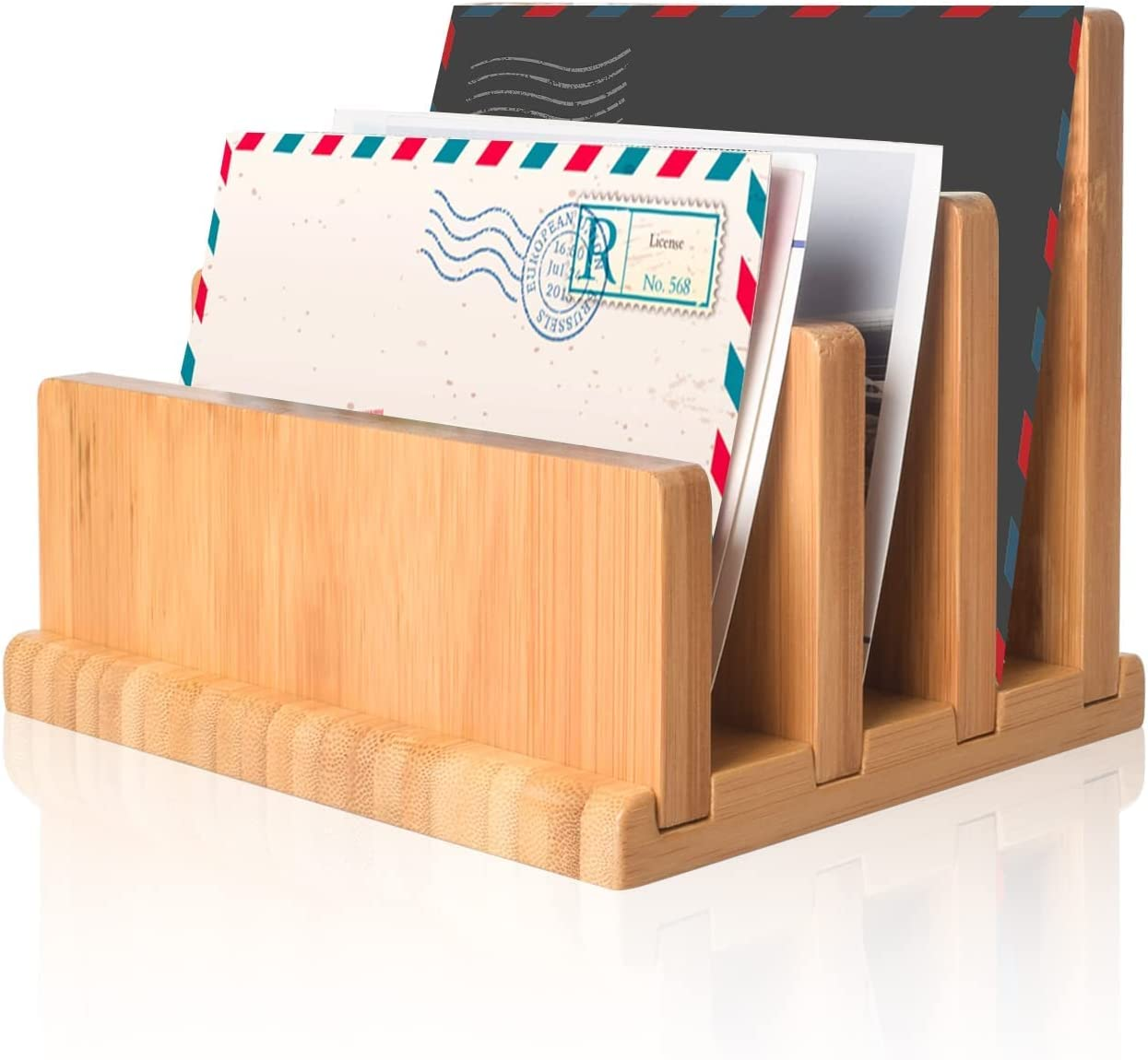 Bamboo Mail Organizer with Rubber Feet Sorter for Office Home with 3 Slots