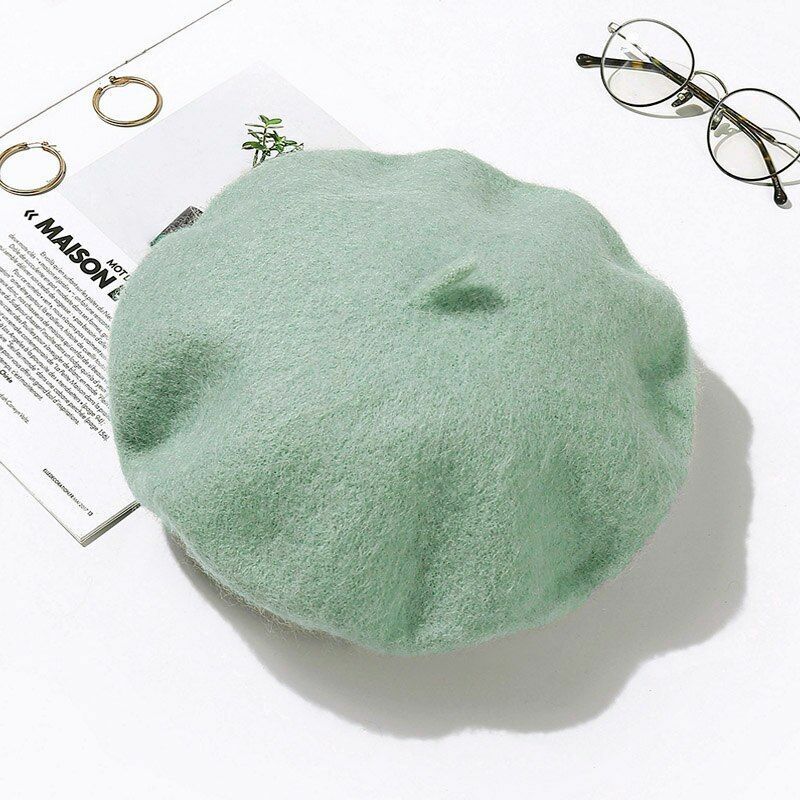 Wool Beret Hats Women Pure Felt British Style Solid Color Slouchy Winter Female