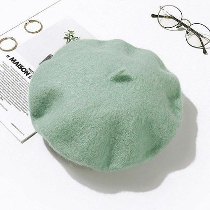 Wool Beret Hats Women Pure Felt British Style Solid Color Slouchy Winter Female