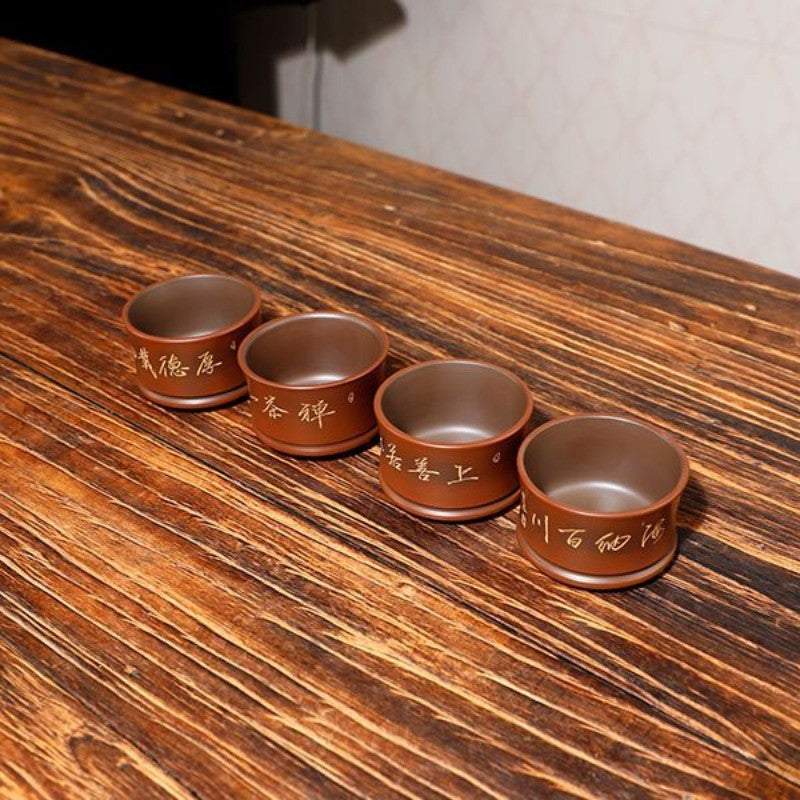 70ml Purple Pottery Handcarved Teacup Master Cup Tea Tasting Cup Kungfu Teaware