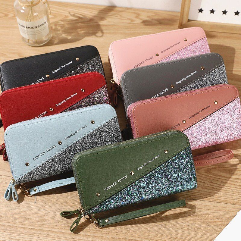 Women Wallets Coin Purses Cards Holder Double Zippers Handbag Money Bags 20*10CM