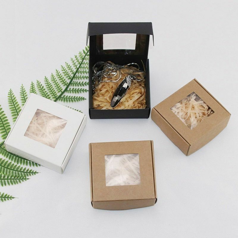 50Pcs Kraft Paper Candy Box Transparent Window Soap Wedding Birthday Christmas