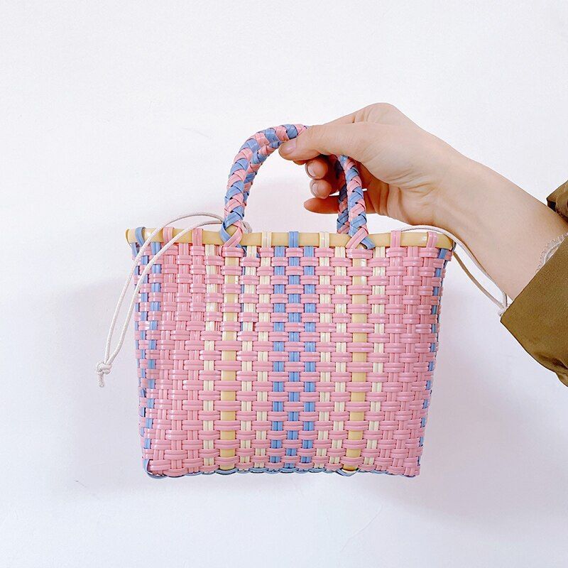 Handmade Shoulder Bag Plastic Woven Small Handbag Rattan Straw Crossbody Purse