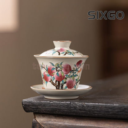 Ru Kiln Gaiwan Teacup San Cai Gai Bowl Household Nine Peach Tea Bowl Tea Set