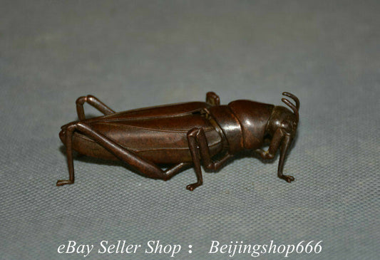 3.4" Exquisite Old Chinese Red Bronze Insect Locust Wing Statue Sculpture