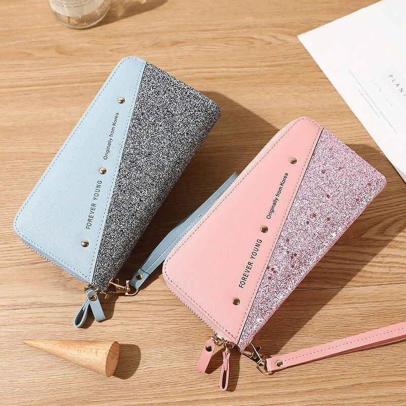 Women Wallets Coin Purses Cards Holder Double Zippers Handbag Money Bags 20*10CM
