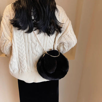 Cross Body Bag Women Chain Single Shoulder Bag Ball Shape Winter