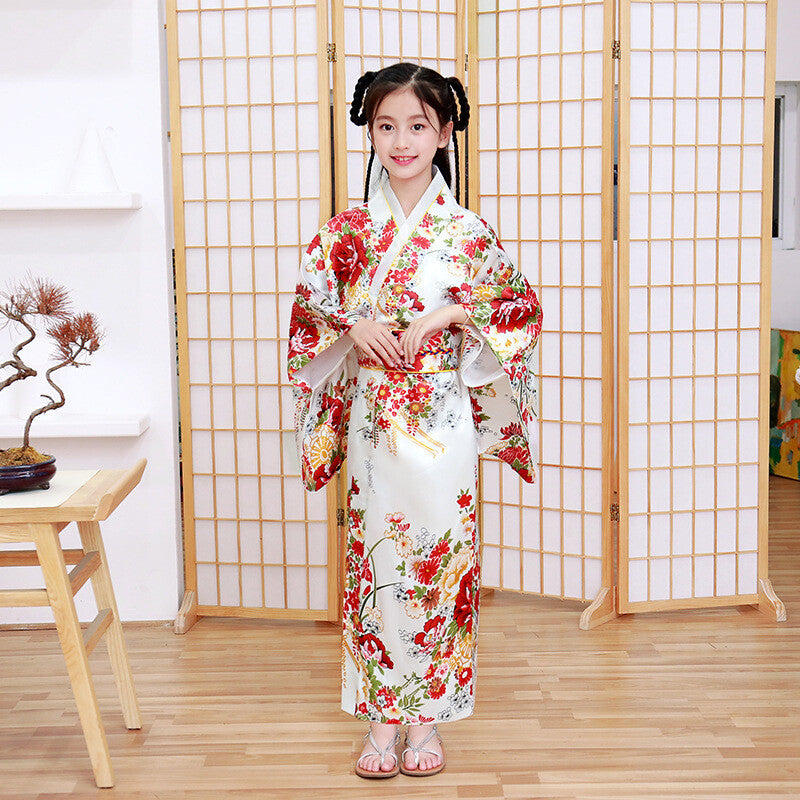 Chinese Traditional Kimono Children Silk Gown Kid Garment One Piece Dress