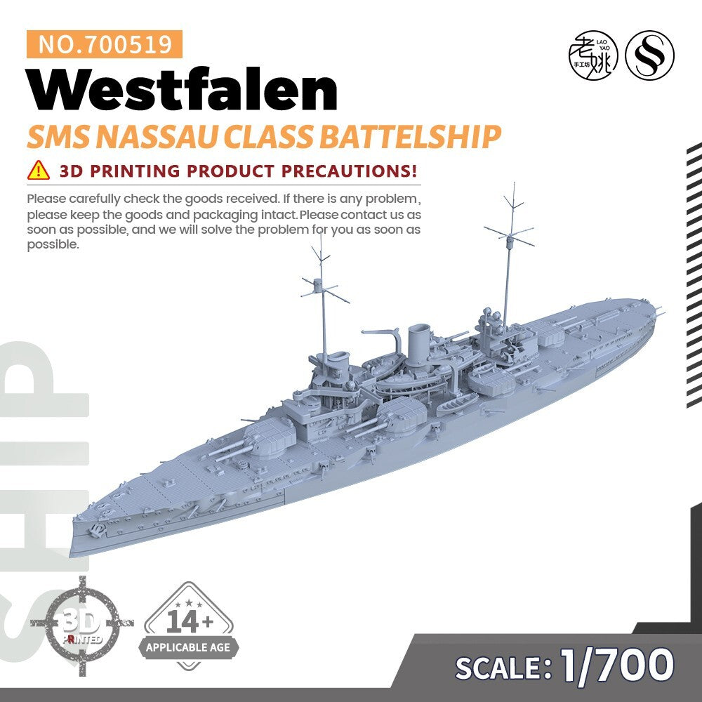 SSMODEL SS700519 1/700 Military Model Kit SMS Nassau Class Westfalen Battelship