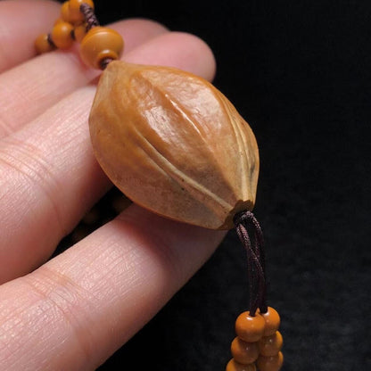 Chinese Natural Olive Dentoliva Carved Buddha Beads Women Lotus Pendant Necklace