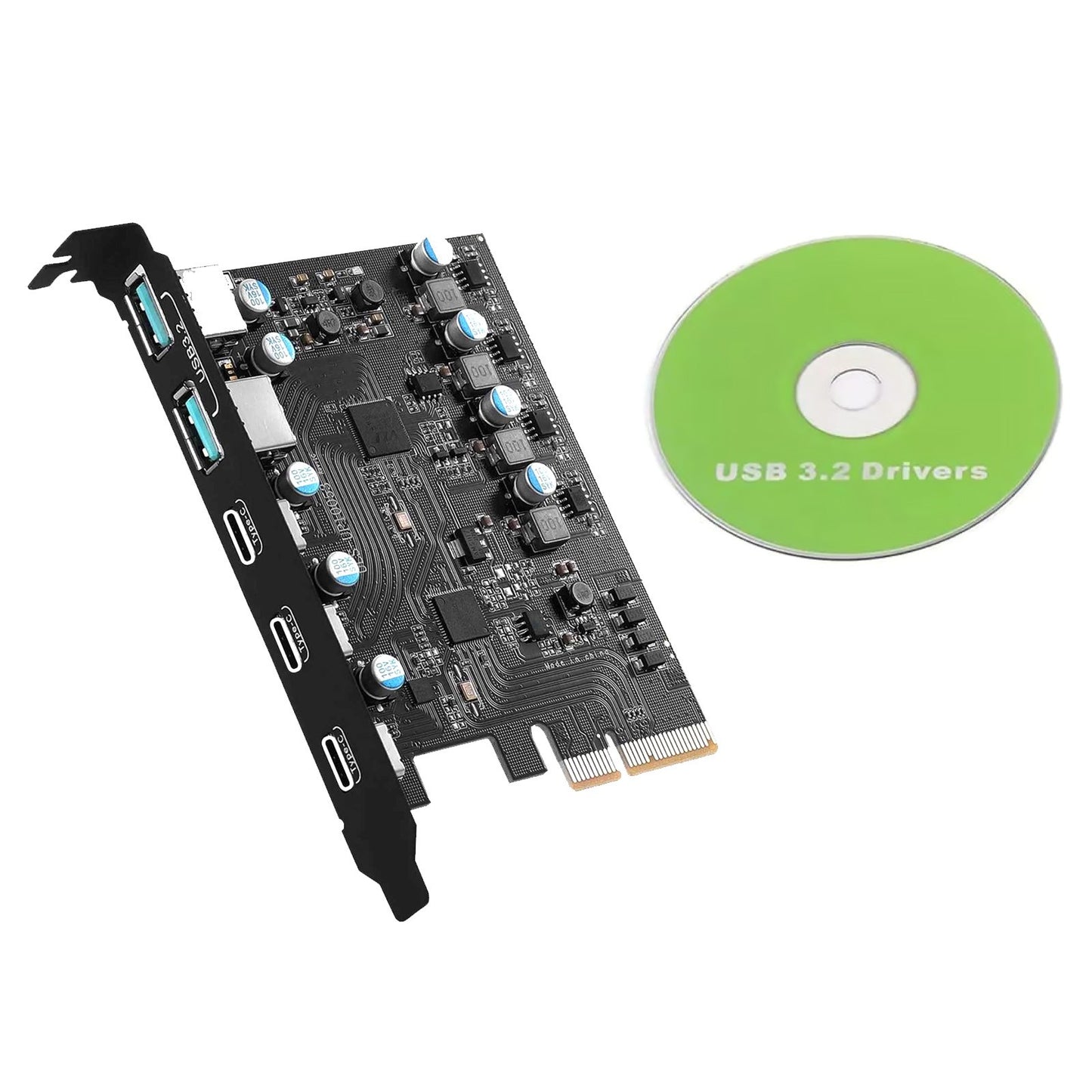 PCIe to USB 3.2 Gen 2 Expansion Card 20 Gbps Bandwidth 5 Ports 2*USB-A 3*USB-C