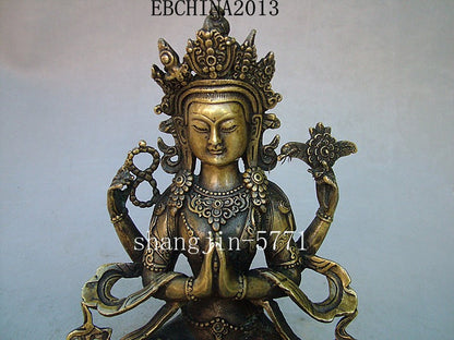 8.4"Old Antique Chinese Ancient Collection Brass Bronze Tibet Buddha Statue