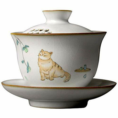 150ml Creativity Ceramic Gaiwan Filters Cat Pattern Tureen Tea Set Tea Cup Bowl