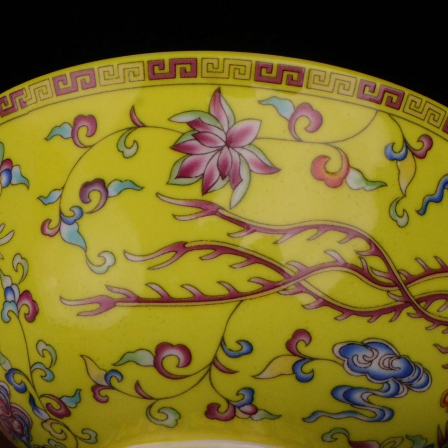 Chinese Famille Rose Porcelain Handmade Yellow Dragon Phoenix Small Bowl