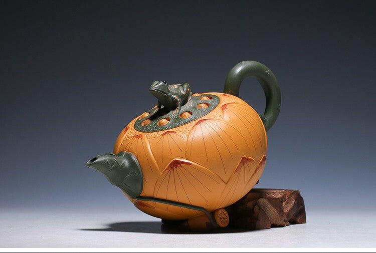 Chinese Zisha Purple Clay Teapot Frog Lotus Style Handmade Collection Home Decor