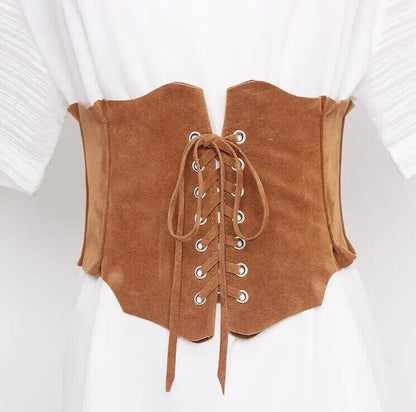 Women's Belt Runway Fashion Faux Suede Leather Bandage Cummerbunds Dress Corsets